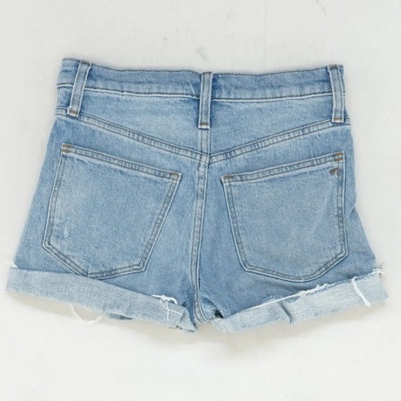 MADEWELL HIGH RISE blue jean denim shorts frayed raw edge women size 24 4 6 8 - Picture 2 of 2